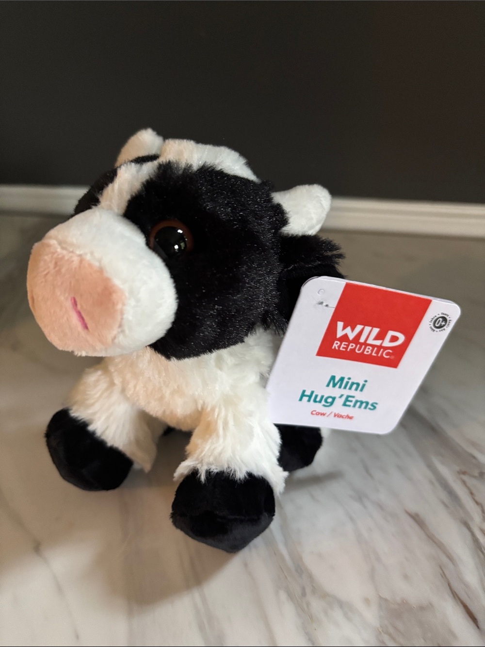 Wild Republic Mini Hug'Ems Black & White Cow Plush NWT